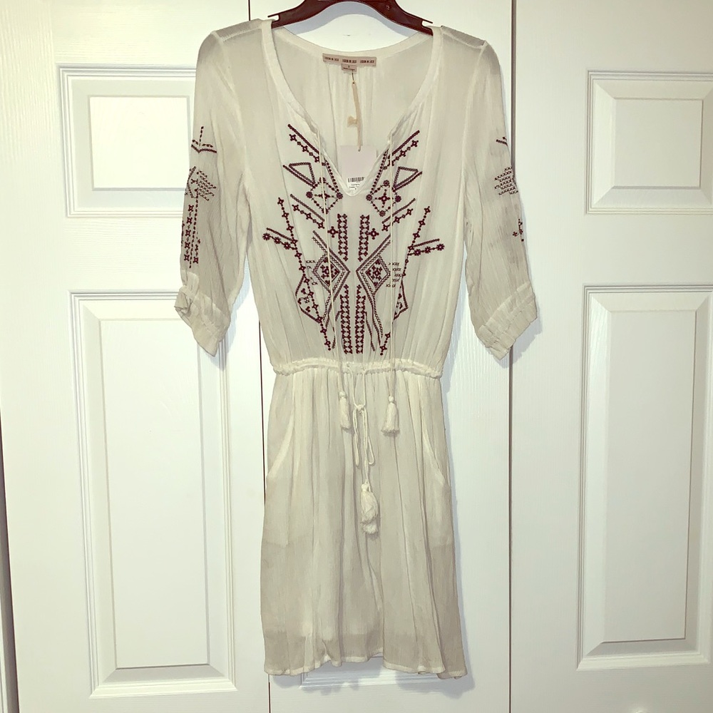 White Bohemian style dress with black embroidery